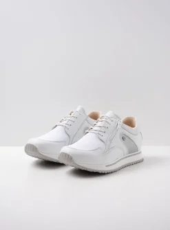Wolky e-Go S2F - wit/zilver stretchleer<DAMES Lage Veterschoenen|Wandelschoenen