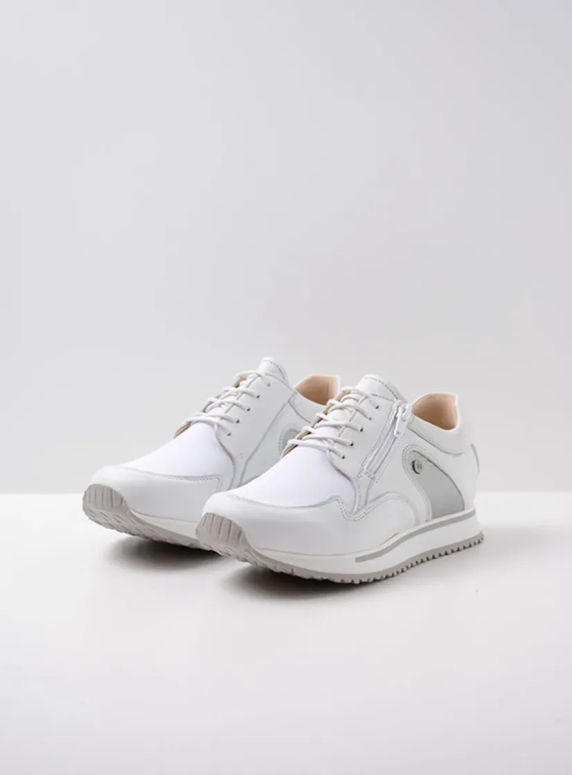 Wolky e-Go S2F - wit/zilver stretchleer<DAMES Lage Veterschoenen|Wandelschoenen