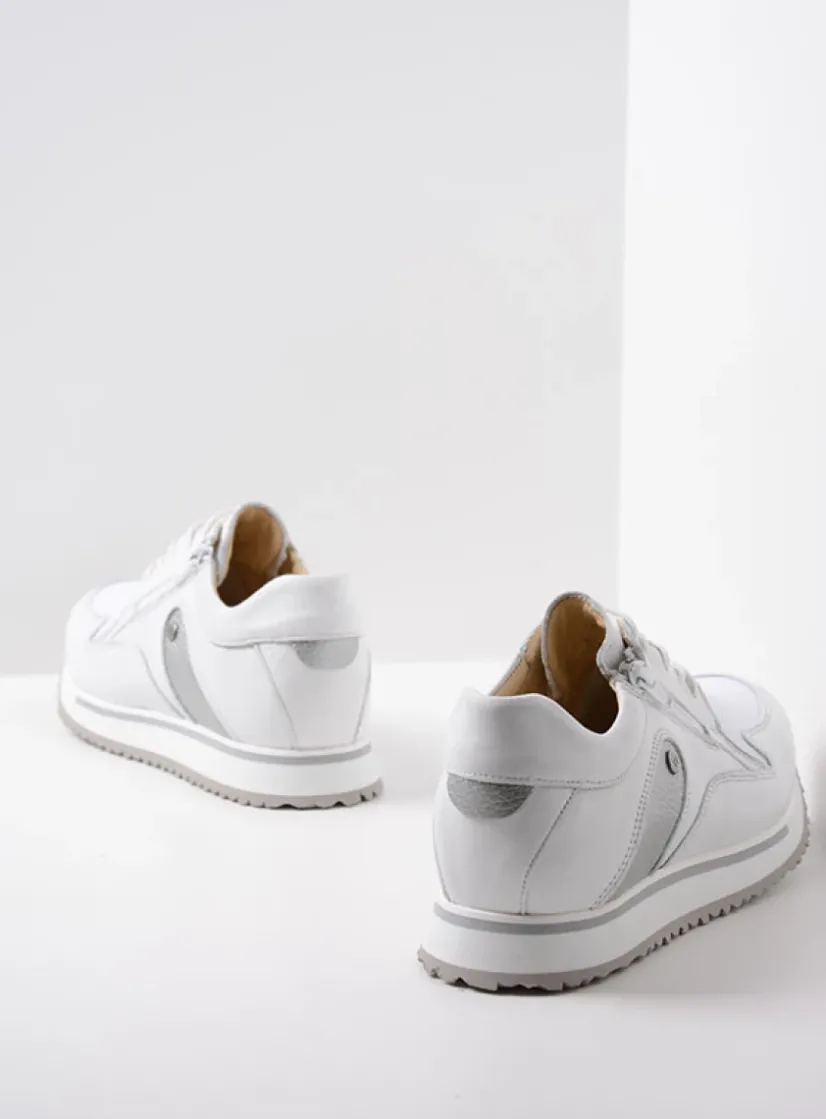 Wolky e-Go S2F - wit/zilver stretchleer<DAMES Lage Veterschoenen|Wandelschoenen