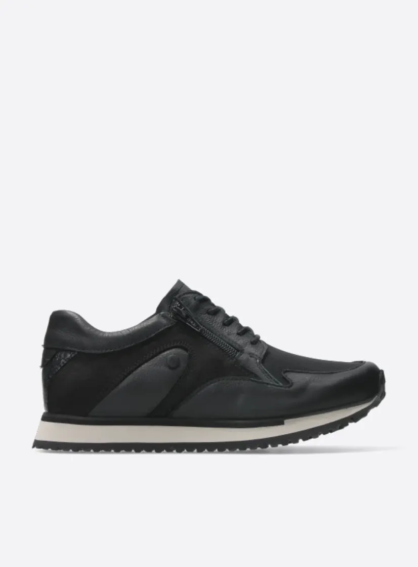 Wolky e-Go S2F - zwart combi stretchleer<DAMES Lage Veterschoenen|Wandelschoenen