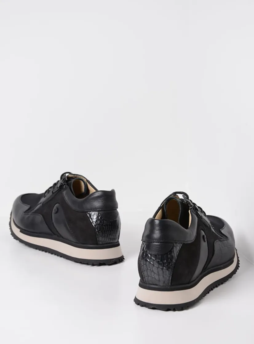 Wolky e-Go S2F - zwart combi stretchleer<DAMES Lage Veterschoenen|Wandelschoenen