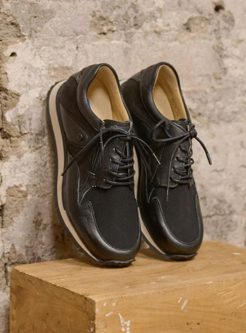 Wolky e-Go S2F - zwart combi stretchleer<DAMES Lage Veterschoenen|Wandelschoenen