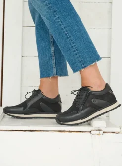 Wolky e-Go S2F - zwart combi stretchleer<DAMES Lage Veterschoenen|Wandelschoenen