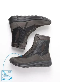 Wolky Ellon S2F - asfalt stretchleer<DAMES Hoge Veterschoenen|Veterlaarzen