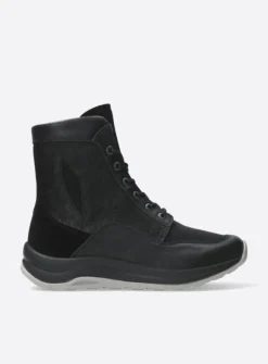 Wolky Ellon S2F - zwart combi stretchleer<DAMES Hoge Veterschoenen|Veterlaarzen