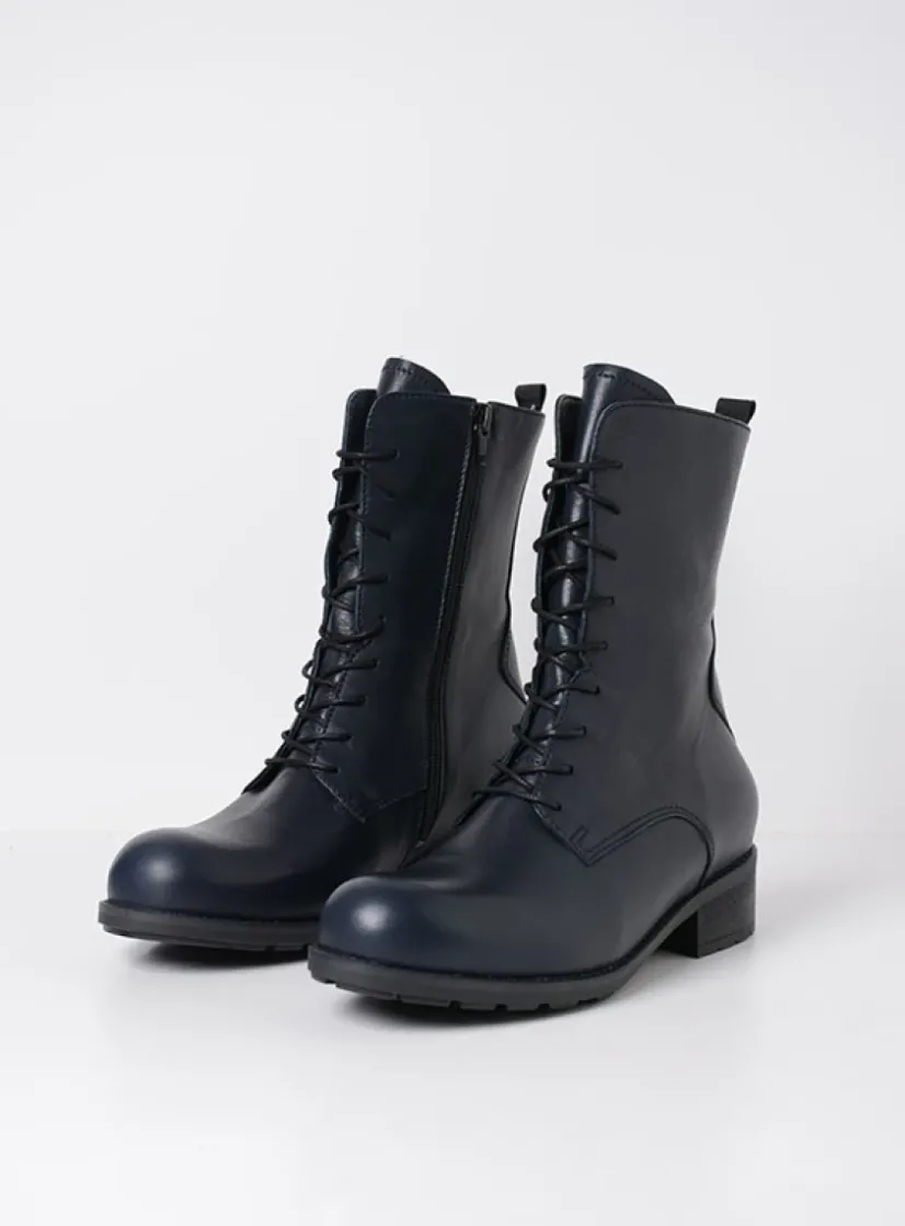 Wolky Emery HV - blauw leer<DAMES Veterlaarzen|Halfhoge Laarzen