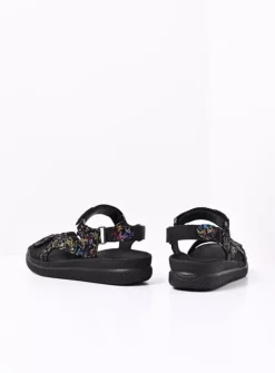 Wolky Energy Lady - zwart/multi flower nubuck<DAMES Sandalen