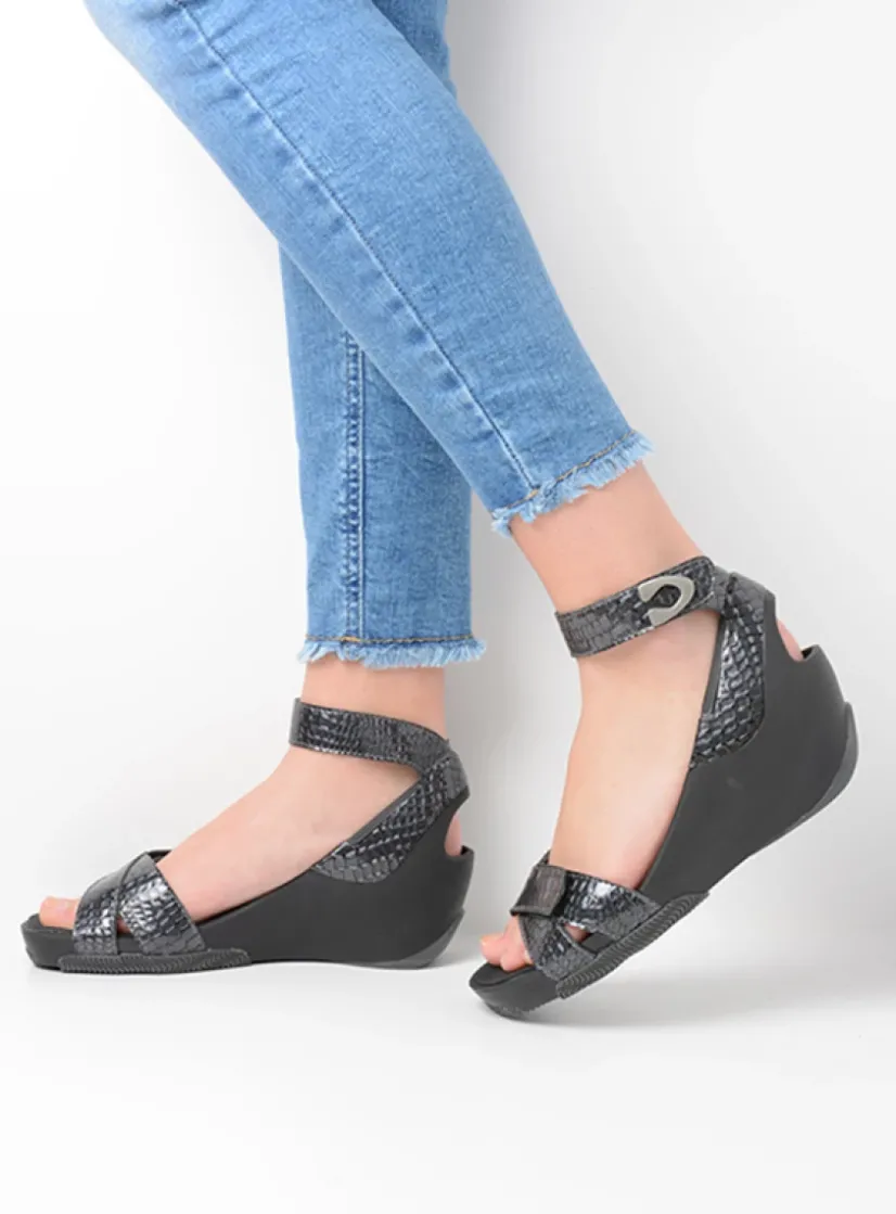 Wolky Era - antraciet crocolook lakleer<DAMES Sandalen