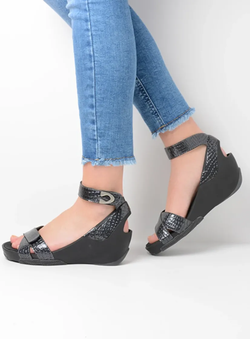 Wolky Era - antraciet crocolook lakleer<DAMES Sandalen