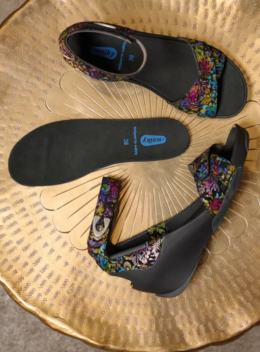 Wolky Era - zwart/multi flower nubuck<DAMES Sandalen