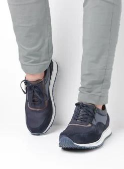 Wolky e-Runner - blauw combi leer<Heren Veterschoenen Heren|Sneakers Heren