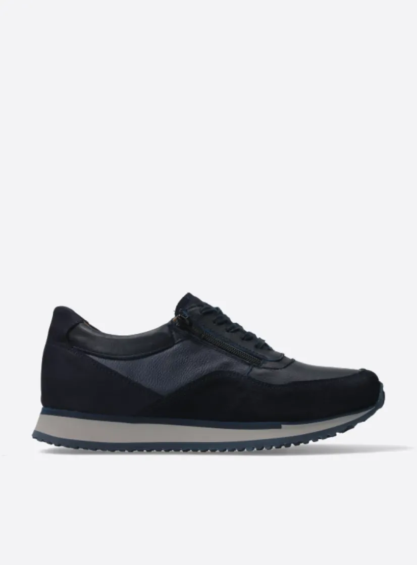 Wolky e-Runner - marineblauw combi leer<Heren Veterschoenen Heren|Sneakers Heren