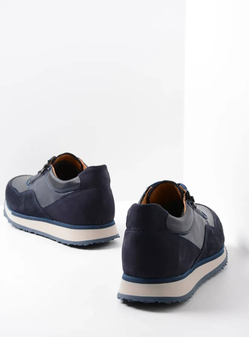 Wolky e-Runner - marineblauw combi leer<Heren Veterschoenen Heren|Sneakers Heren