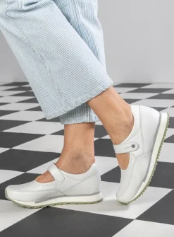 Wolky e-Step - wit/lichtgroen leer<DAMES Wandelschoenen|Bandschoenen