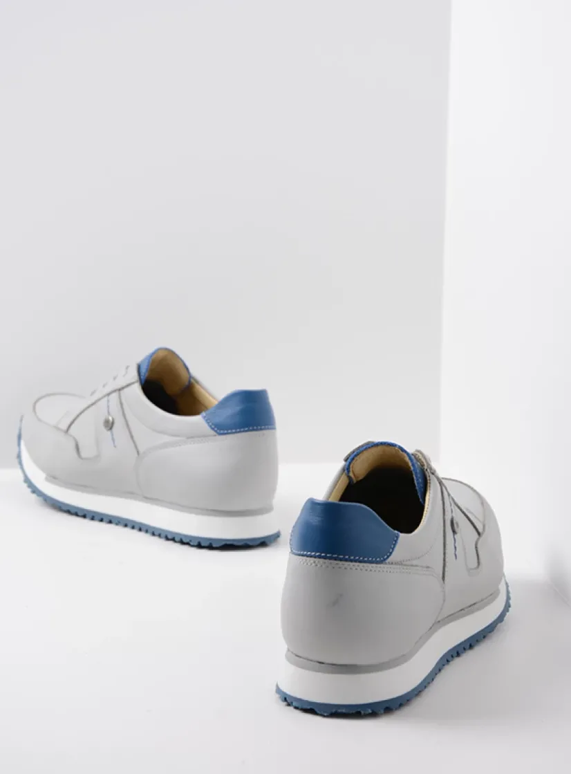 Wolky e-Walk - lichtgrijs/atlantisch blauw leer<DAMES Lage Veterschoenen|Wandelschoenen
