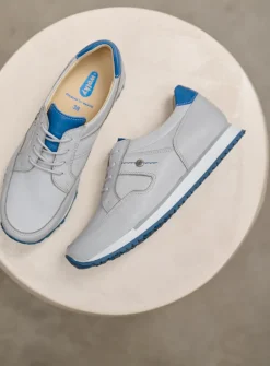 Wolky e-Walk - lichtgrijs/atlantisch blauw leer<DAMES Lage Veterschoenen|Wandelschoenen