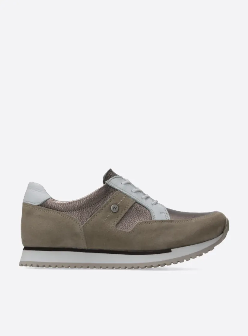 Wolky e-Walk - safari/brons leer<DAMES Lage Veterschoenen|Wandelschoenen