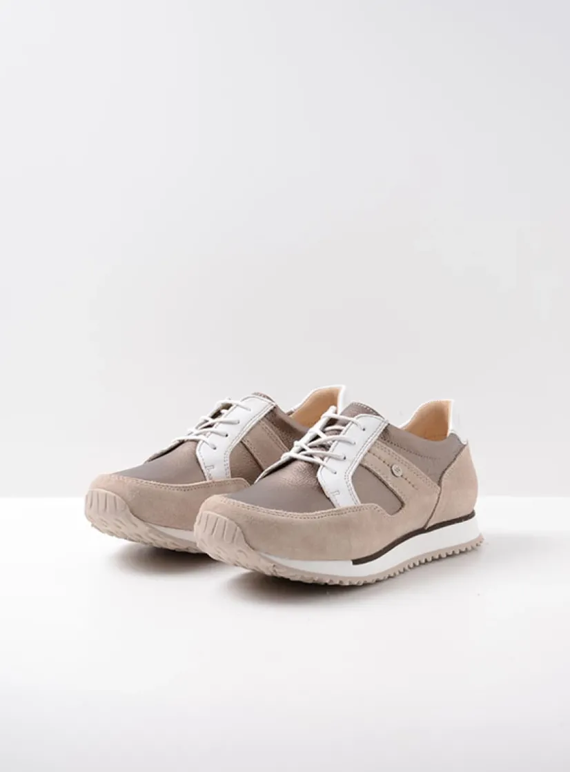 Wolky e-Walk - safari/brons leer<DAMES Lage Veterschoenen|Wandelschoenen