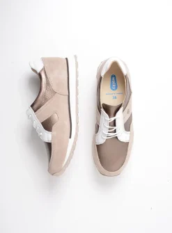 Wolky e-Walk - safari/brons leer<DAMES Lage Veterschoenen|Wandelschoenen