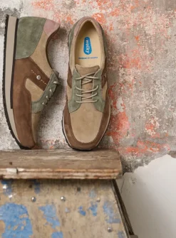 Wolky e-Walk - taupe grijsgroen combi leer<DAMES Lage Veterschoenen|Wandelschoenen