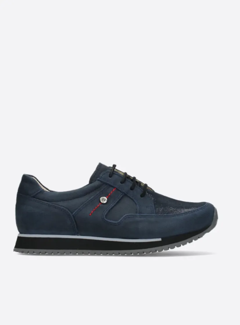 Wolky e-Walk - winterblauw stretch nubuck<DAMES Lage Veterschoenen|Wandelschoenen