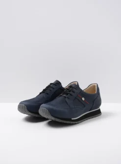 Wolky e-Walk - winterblauw stretch nubuck<DAMES Lage Veterschoenen|Wandelschoenen