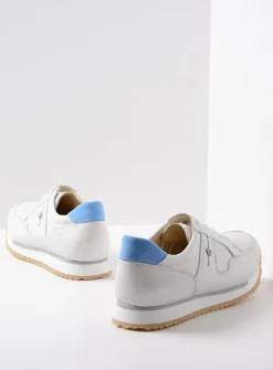 Wolky e-Walk - wit/blauw leer<DAMES Lage Veterschoenen|Wandelschoenen