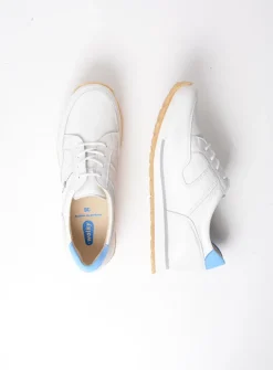 Wolky e-Walk - wit/blauw leer<DAMES Lage Veterschoenen|Wandelschoenen