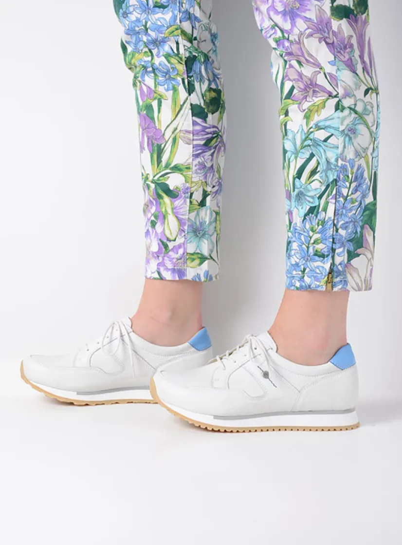 Wolky e-Walk - wit/blauw leer<DAMES Lage Veterschoenen|Wandelschoenen