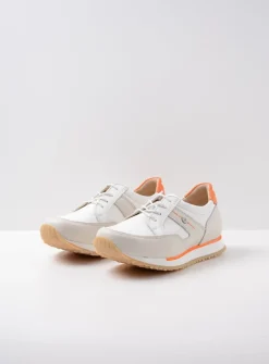 Wolky e-Walk - wit/gebroken wit leer<DAMES Lage Veterschoenen|Wandelschoenen