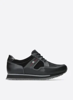 Wolky e-Walk - zwart combi stretch leer<DAMES Lage Veterschoenen|Wandelschoenen