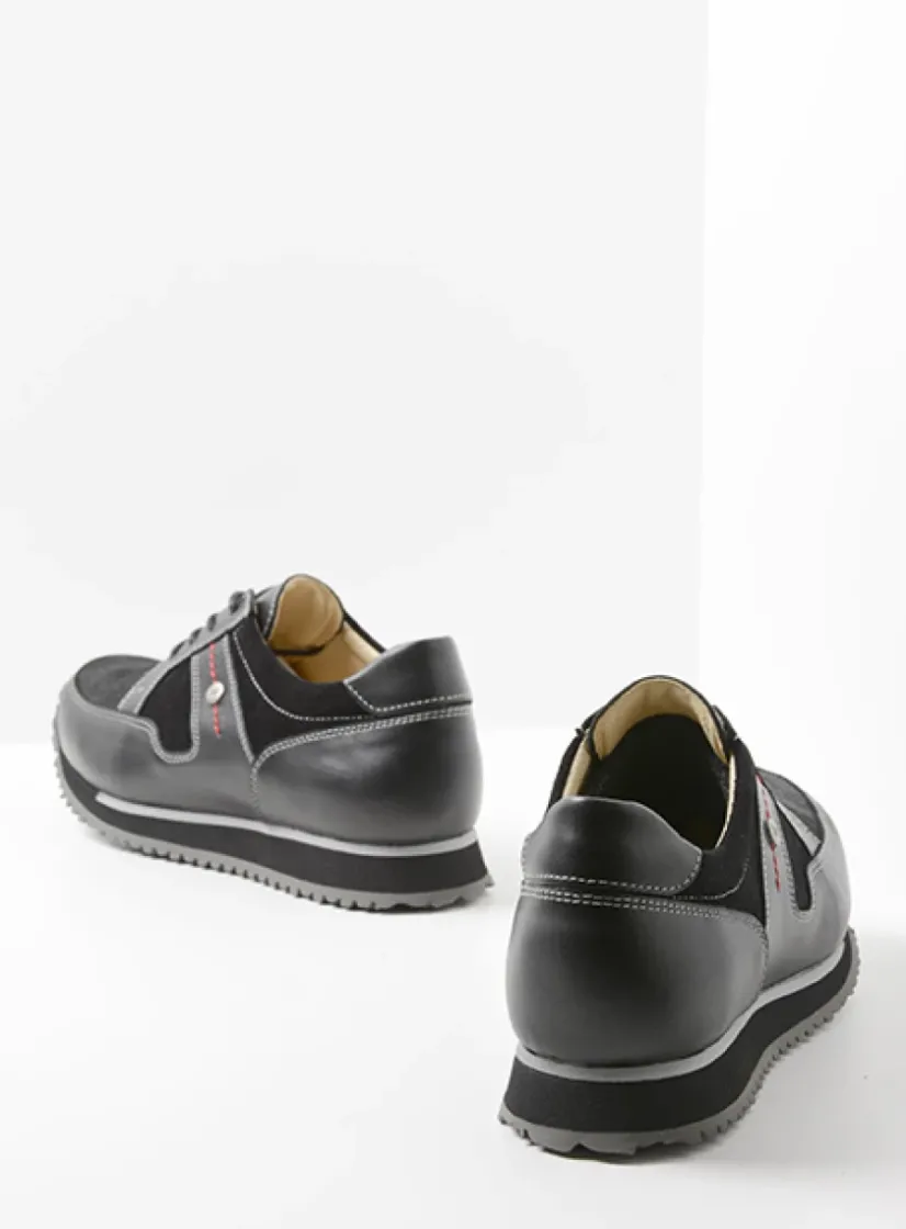 Wolky e-Walk - zwart combi stretch leer<DAMES Lage Veterschoenen|Wandelschoenen