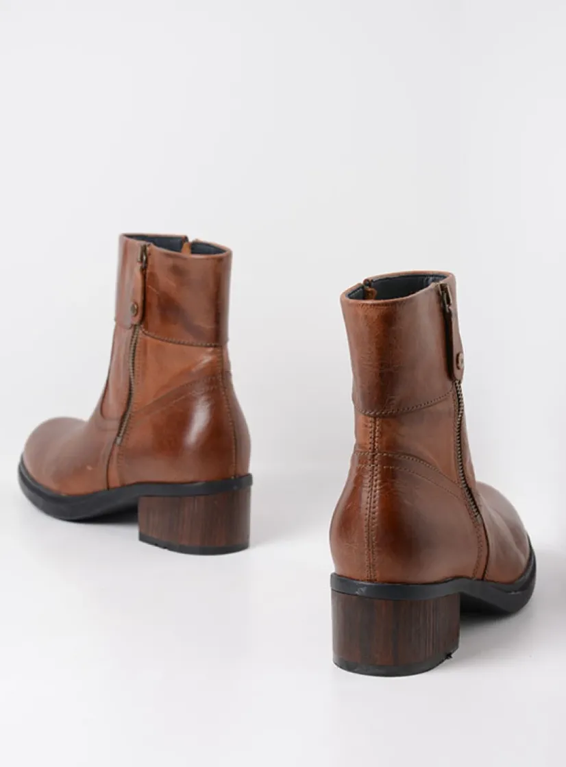 Wolky Fairview XW - cognac leer<DAMES Halfhoge Laarzen|Enkellaarsjes