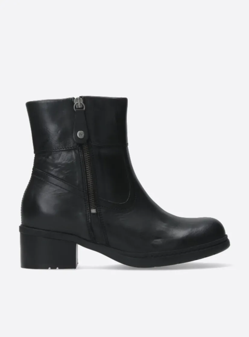 Wolky Fairview XW - zwart leer<DAMES Halfhoge Laarzen|Enkellaarsjes