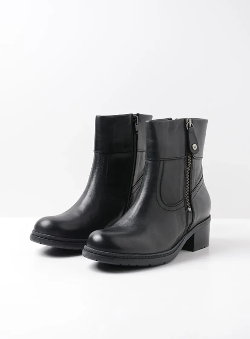 Wolky Fairview XW - zwart leer<DAMES Halfhoge Laarzen|Enkellaarsjes