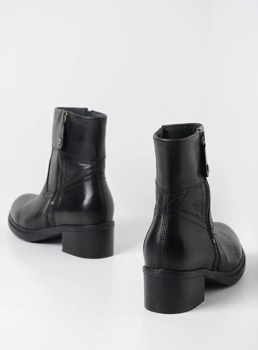 Wolky Fairview XW - zwart leer<DAMES Halfhoge Laarzen|Enkellaarsjes