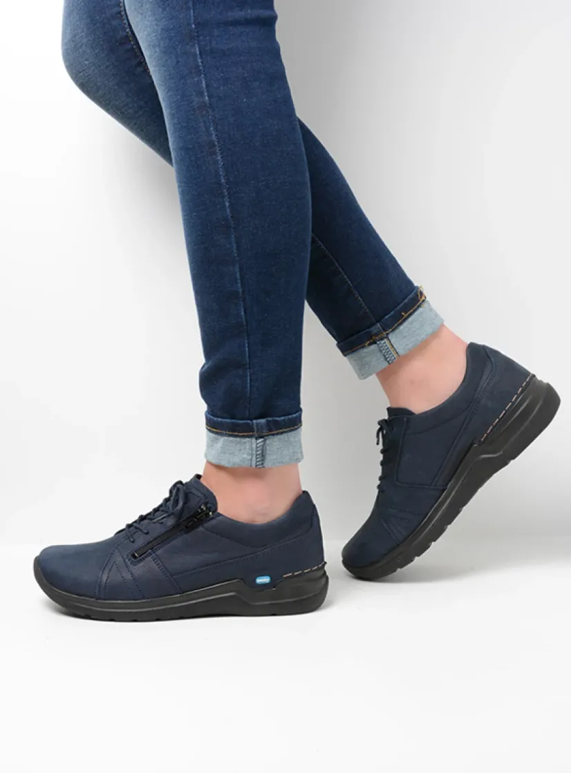 Wolky Feltwell - blauw nubuck<DAMES Lage Veterschoenen|Wandelschoenen