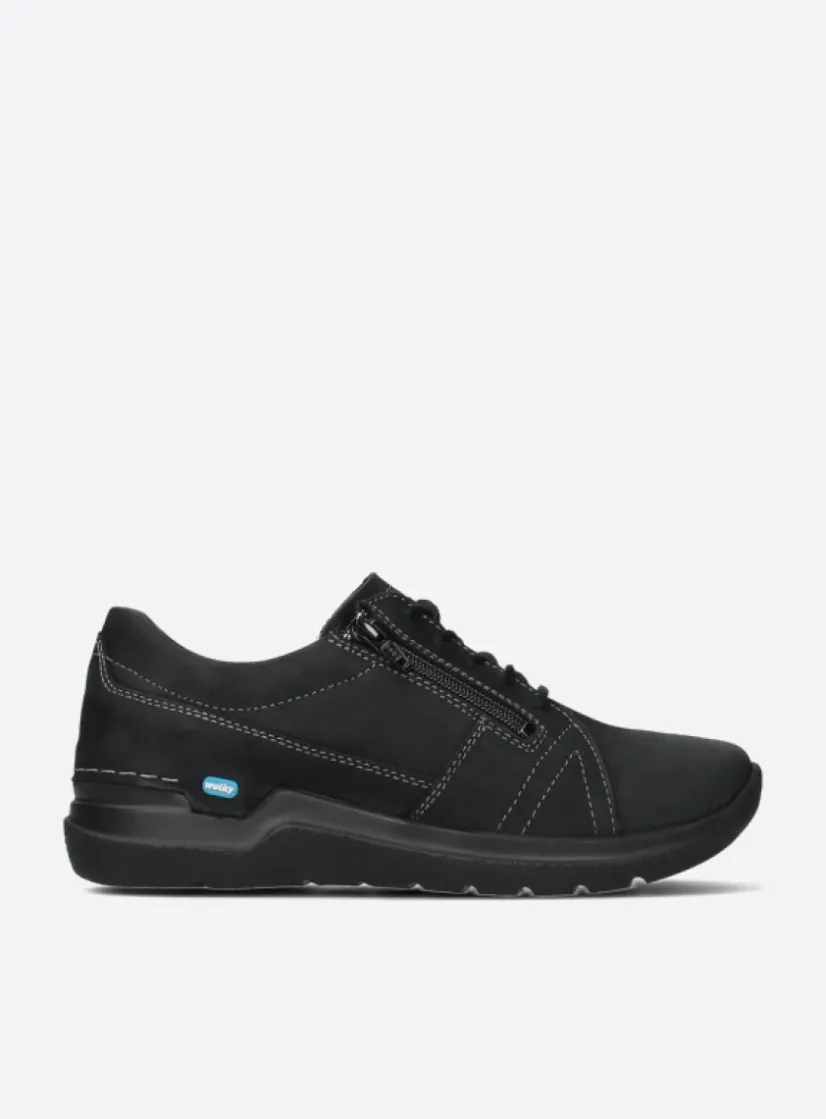 Wolky Feltwell - zwart nubuck<DAMES Lage Veterschoenen|Wandelschoenen