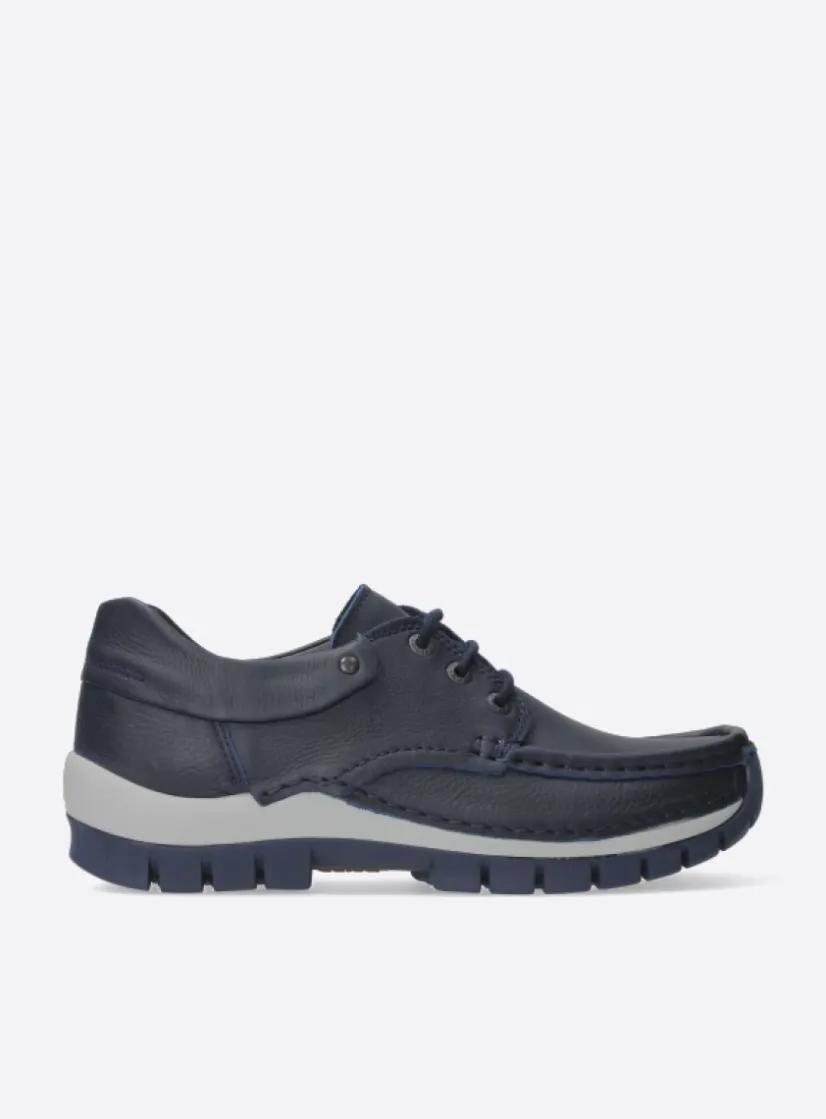 Wolky Fly - blauw leer<DAMES Lage Veterschoenen|Herfst/Winter