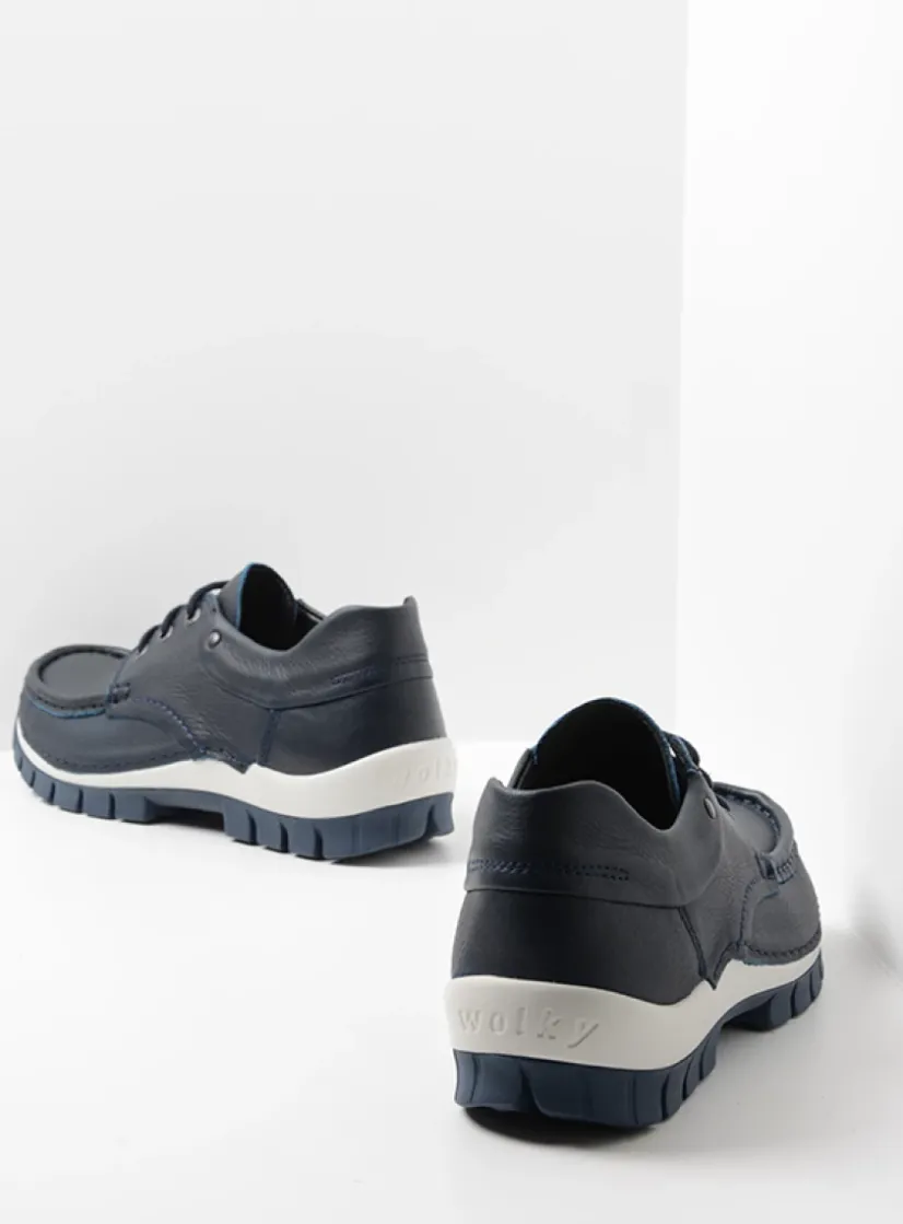 Wolky Fly - blauw leer<DAMES Lage Veterschoenen|Herfst/Winter