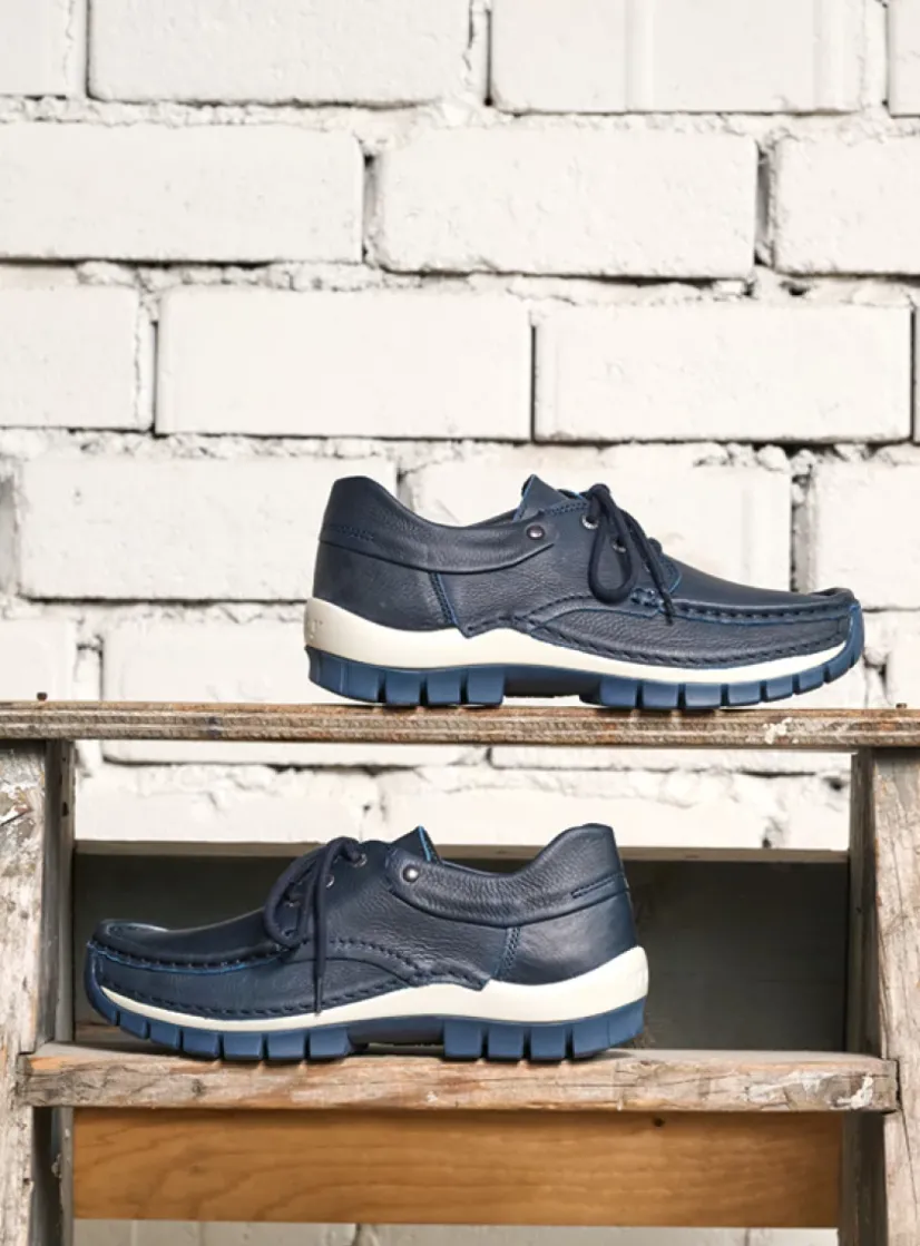 Wolky Fly - blauw leer<DAMES Lage Veterschoenen|Herfst/Winter
