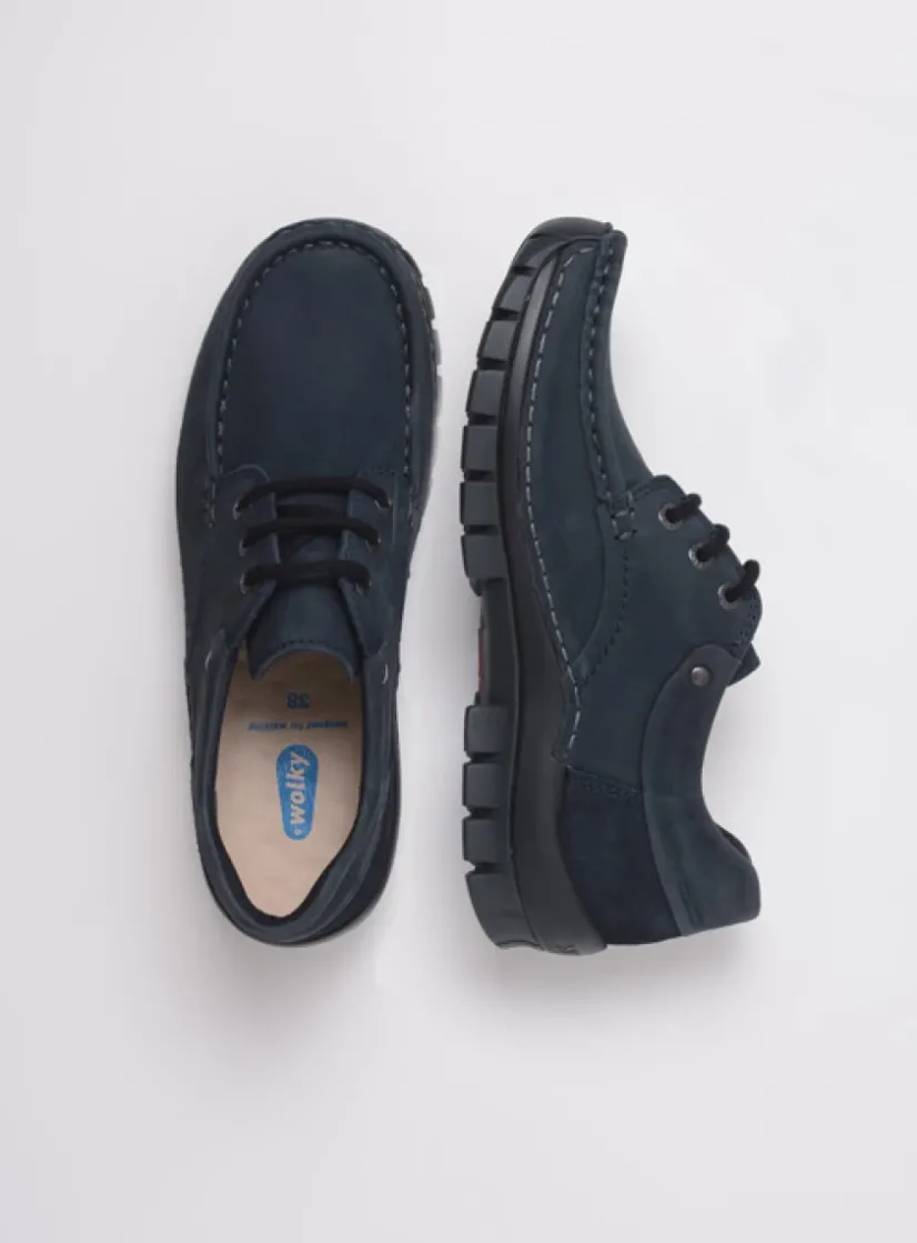 Wolky Fly - blauw nubuck<DAMES Lage Veterschoenen|Herfst/Winter