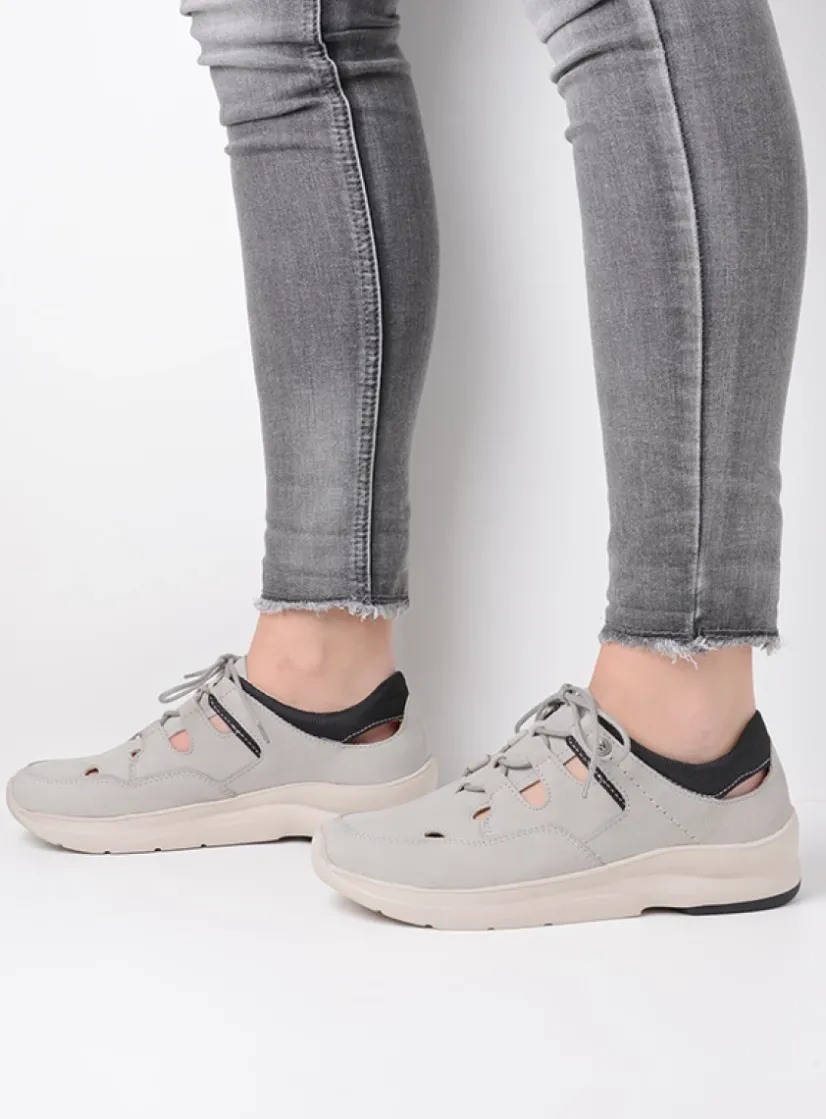 Wolky Galena - lichtgrijs nubuck<DAMES Lage Veterschoenen|Wandelschoenen