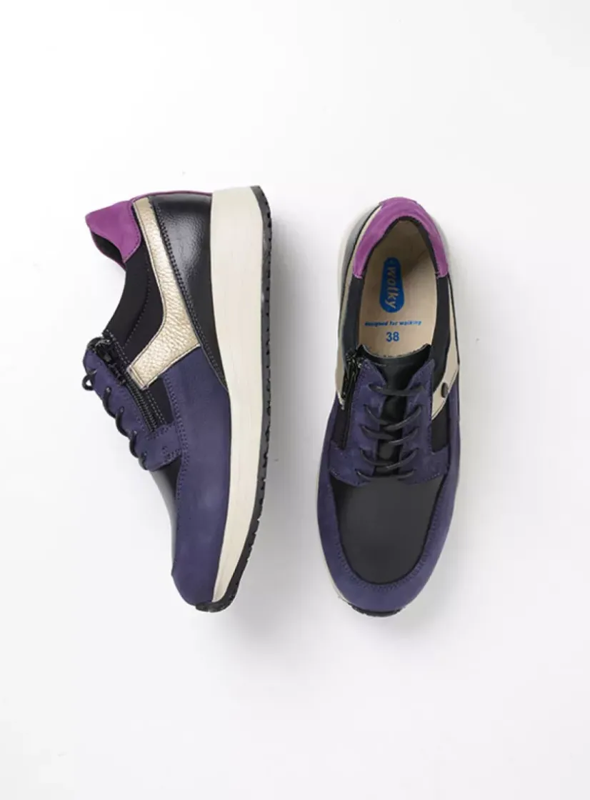 Wolky Hammer - paars combi leer<DAMES Lage Veterschoenen|Sneakers