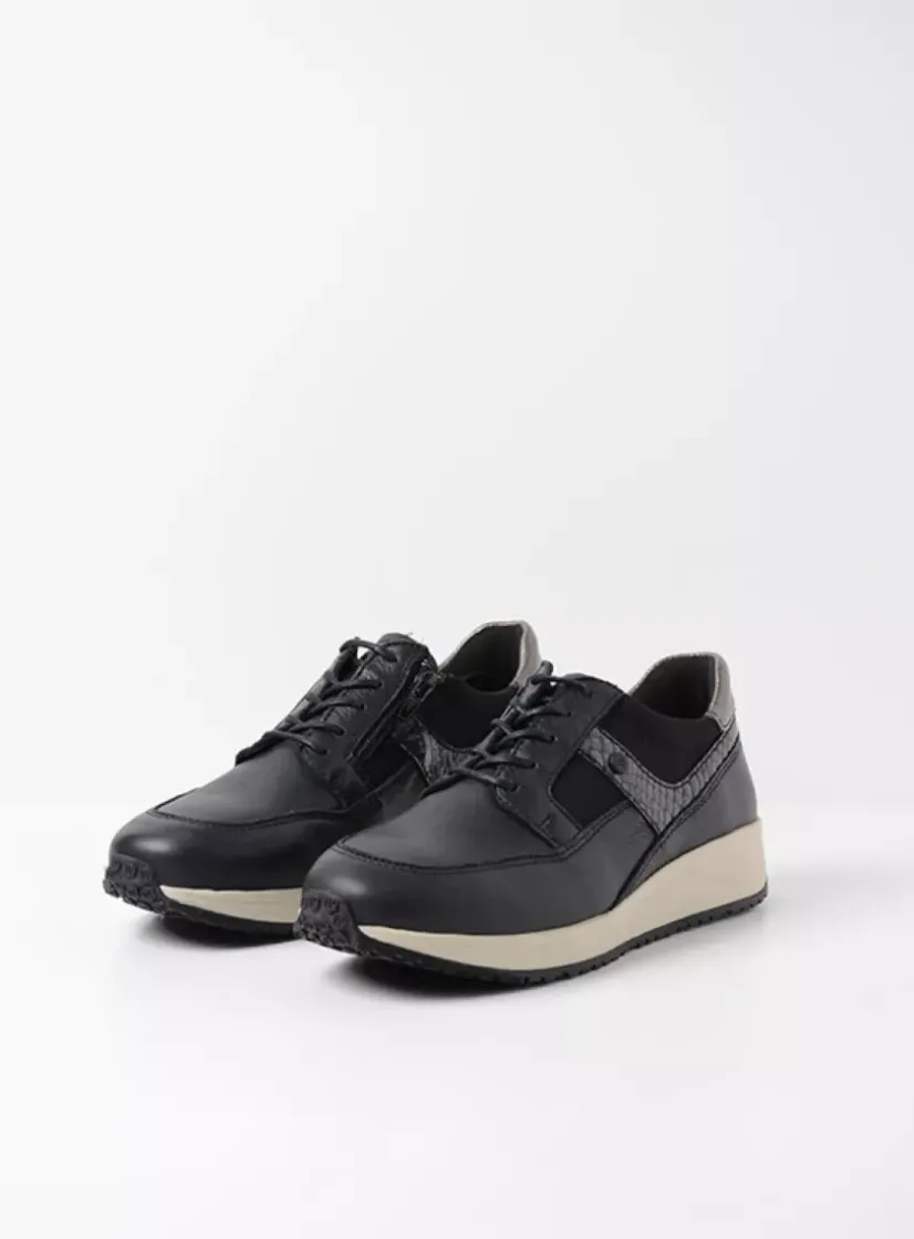 Wolky Hammer - zwart combi leer<DAMES Lage Veterschoenen|Sneakers