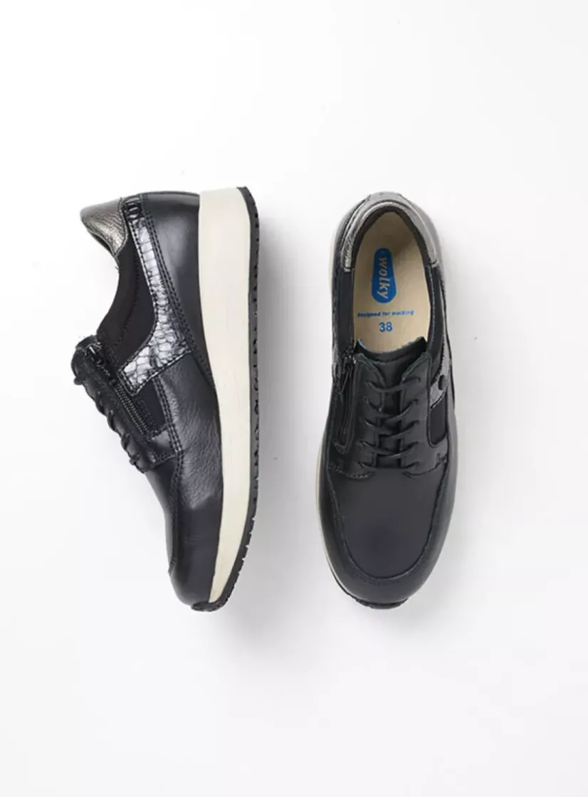 Wolky Hammer - zwart combi leer<DAMES Lage Veterschoenen|Sneakers