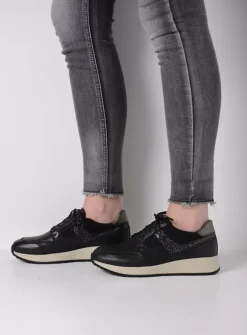 Wolky Hammer - zwart combi leer<DAMES Lage Veterschoenen|Sneakers