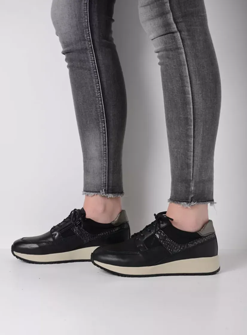 Wolky Hammer - zwart combi leer<DAMES Lage Veterschoenen|Sneakers