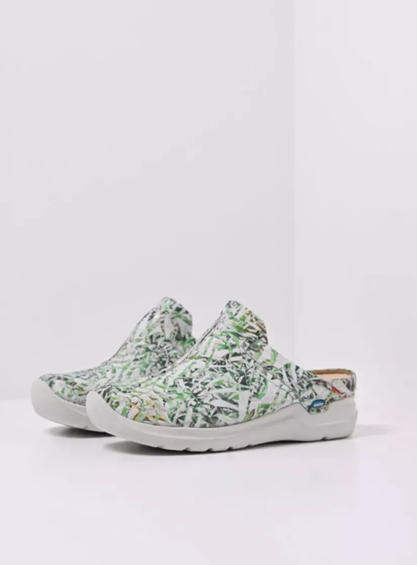Wolky Holland DB - gebroken wit/groen nubuck<DAMES Slippers|Klompen