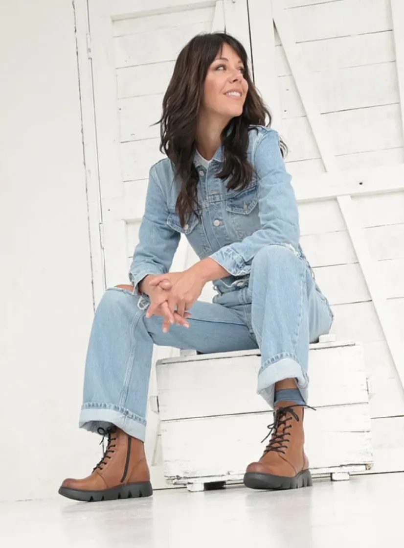 Wolky Hope XW - cognac leer<DAMES Hoge Veterschoenen|Veterlaarzen